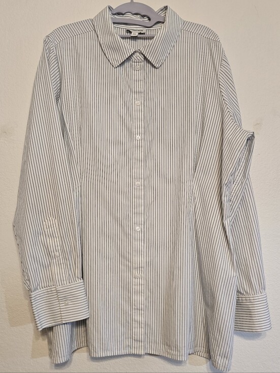 Nordstrom Tops - Nordstrom Striped Button Up Shirt XXL White Black 100% Cotton Long Sleeve